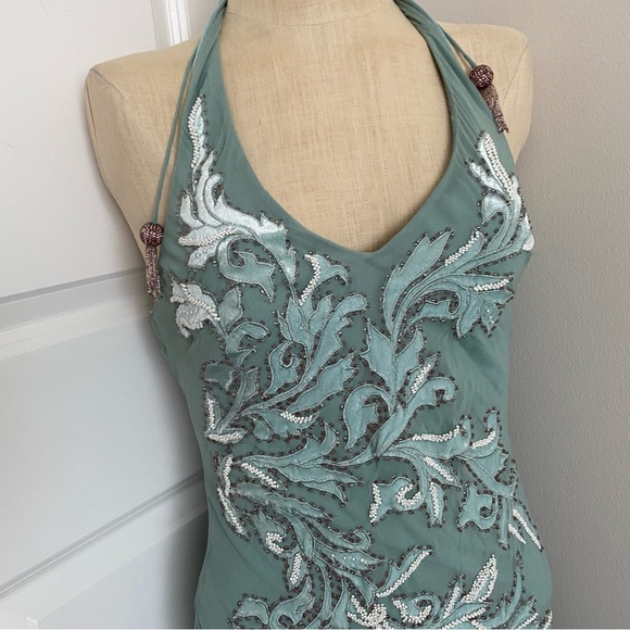 Sue Wong mint green beaded and embroidered silk halter dress size 8 - Picture 7 of 8
